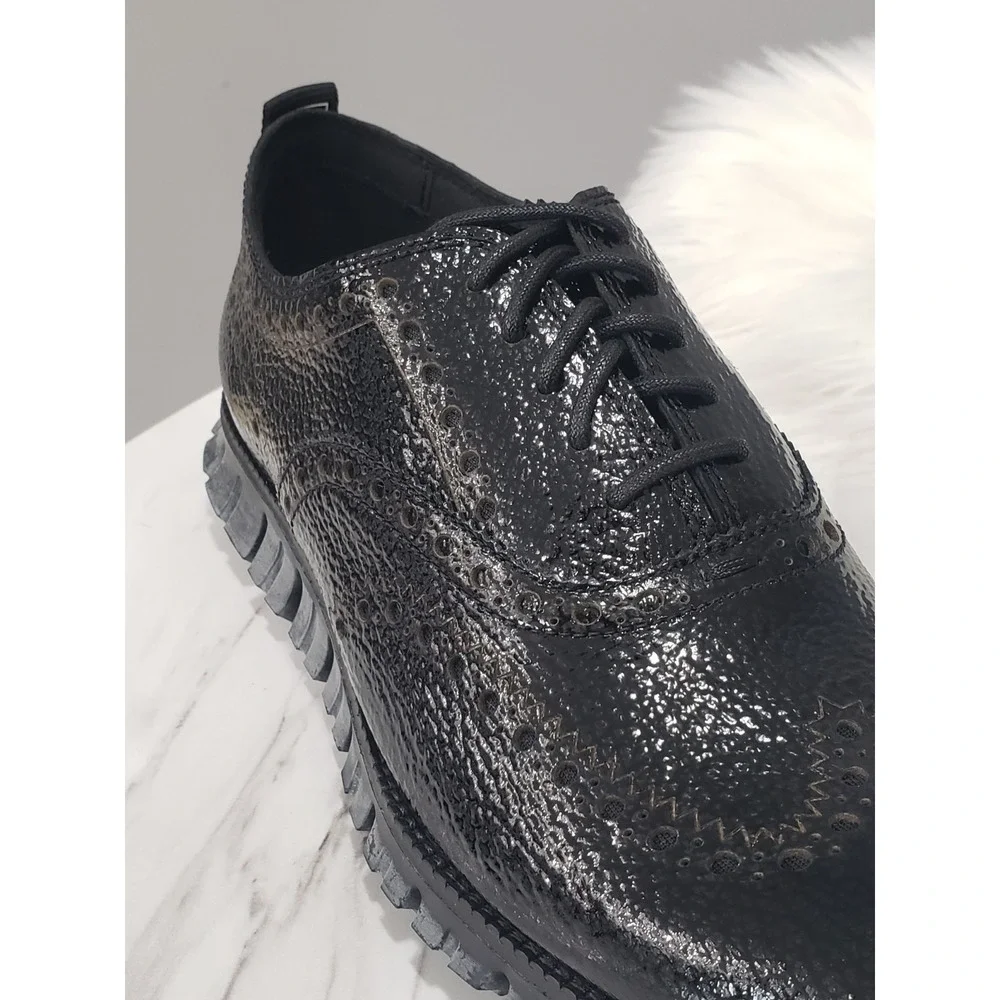 NEW 7.5 WIDE Cole Haan Zerogrand Wingtip Oxford Black Leather Dress Shoes C26228